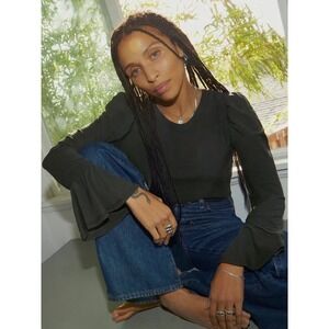 Nation LTD Womens Black Penny Tee Sz L Flounce Long Sleeves Pima Cotton Everyday